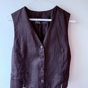 Zara Women's Dark Gray Buttoned Vest Top
